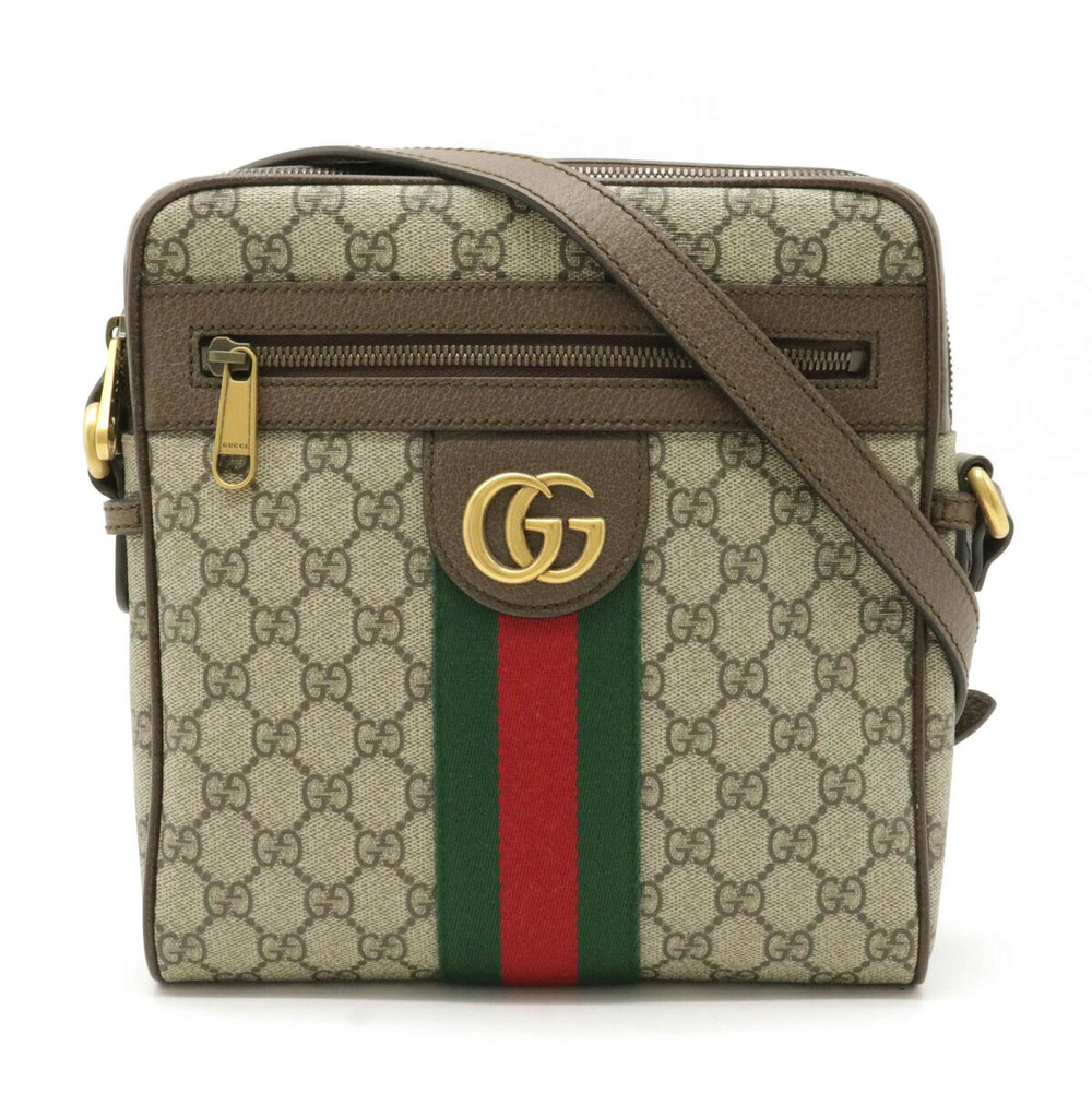 Gucci GG Supreme Ophidia Messenger Bag Sherry Leather Beige Brown Cream